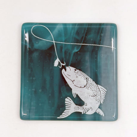 Gone Fishing Fused Glass 4" Single Coaster