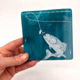 Gone Fishing Fused Glass 4" Single Coaster