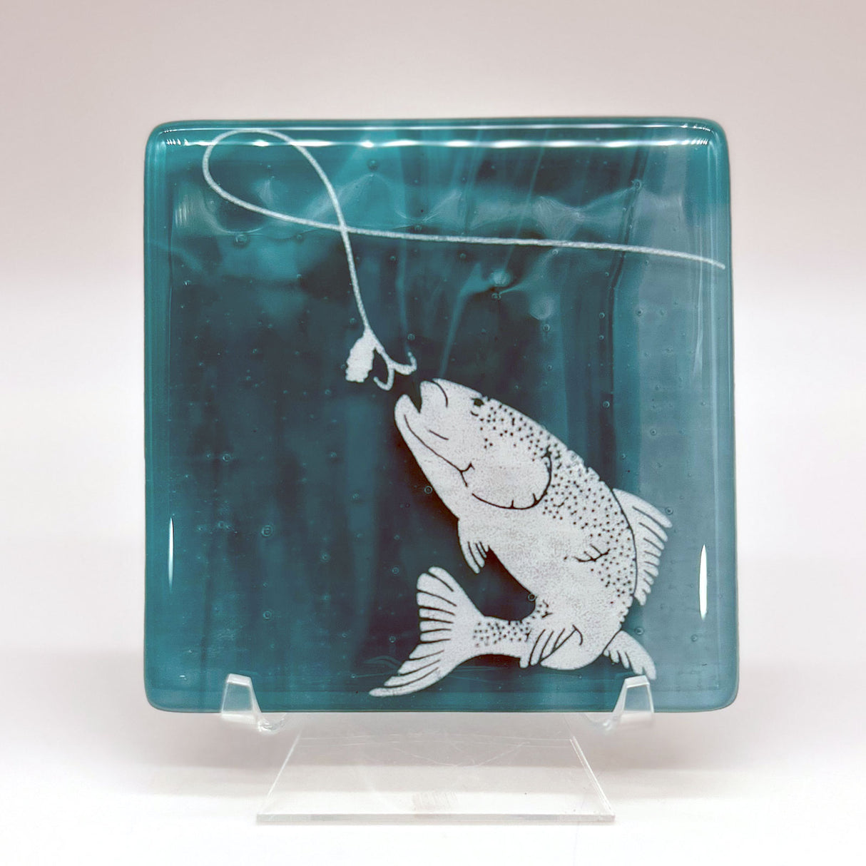 Gone Fishing Fused Glass 4" Single Coaster
