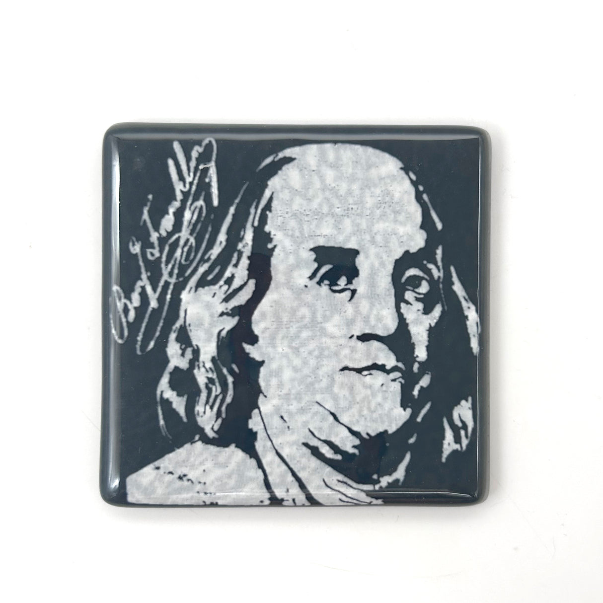 Benjamin Franklin Handmade 4" Handmade Fused Glass Coaster