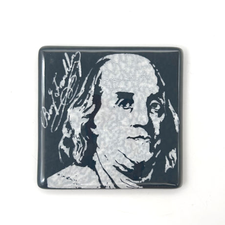Benjamin Franklin Handmade 4" Handmade Fused Glass Coaster