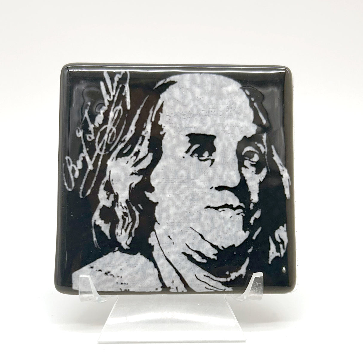 Benjamin Franklin Handmade 4" Handmade Fused Glass Coaster