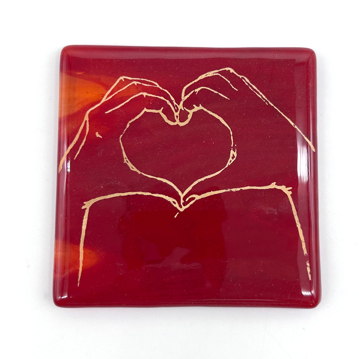 Heart Hands Fused Glass 4" Single Coaster