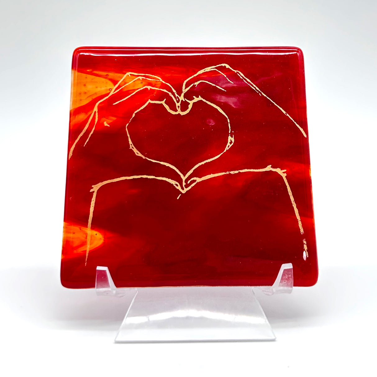 Heart Hands Fused Glass 4" Single Coaster