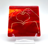 Heart Hands Fused Glass 4" Single Coaster
