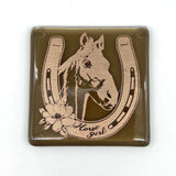 Horse Girl Handmade 4" Single Fused Glass Coaster