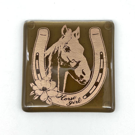 Horse Girl Handmade 4" Single Fused Glass Coaster