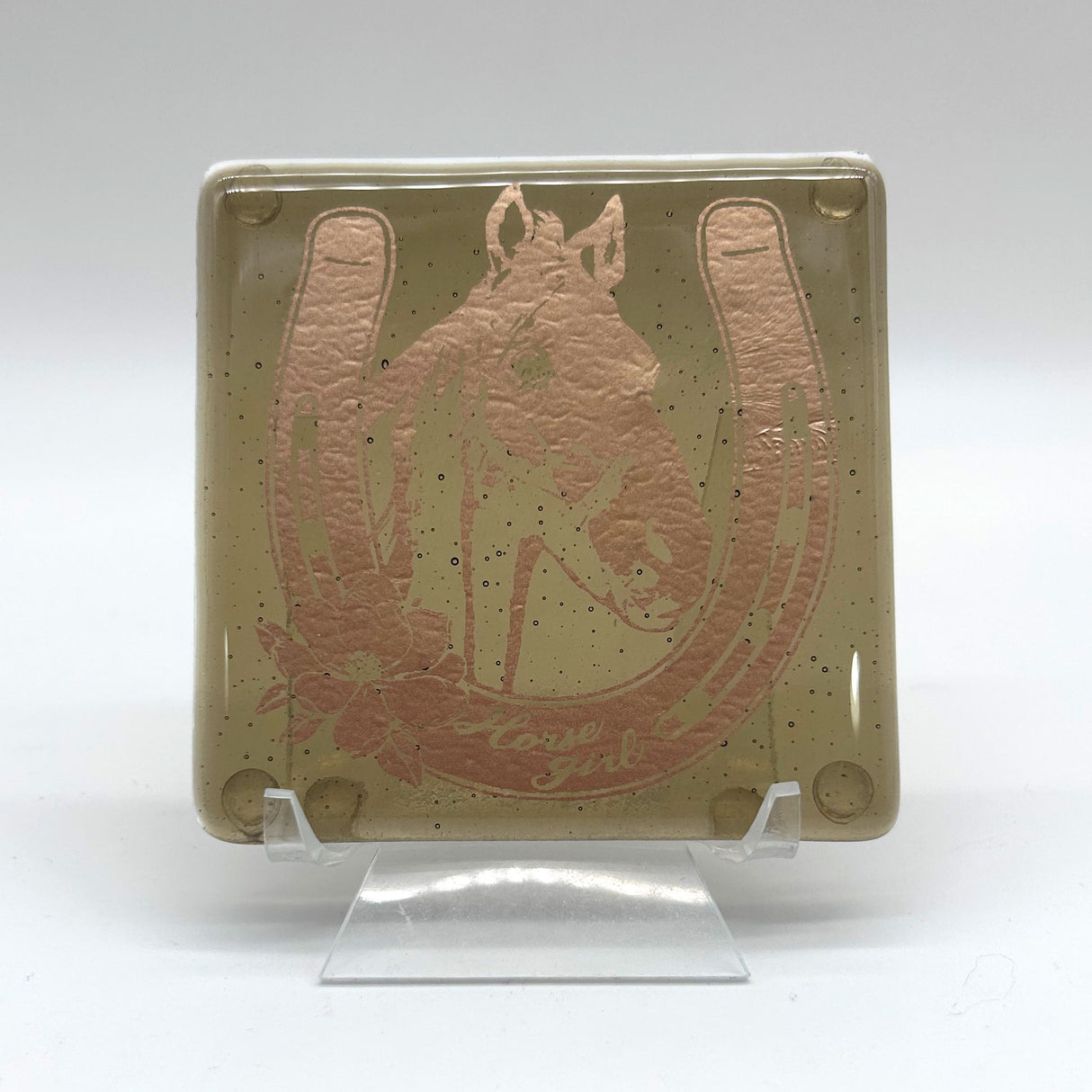 Horse Girl Handmade 4" Single Fused Glass Coaster