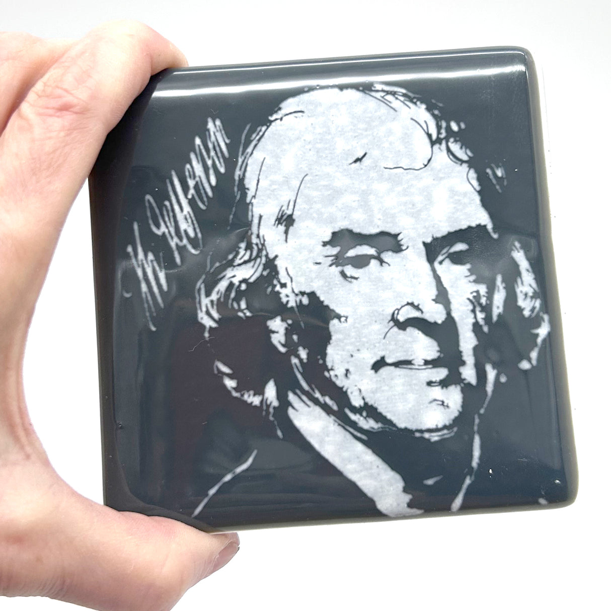 Thomas Jefferson Handmade 4" Handmade Fused Glass Coaster
