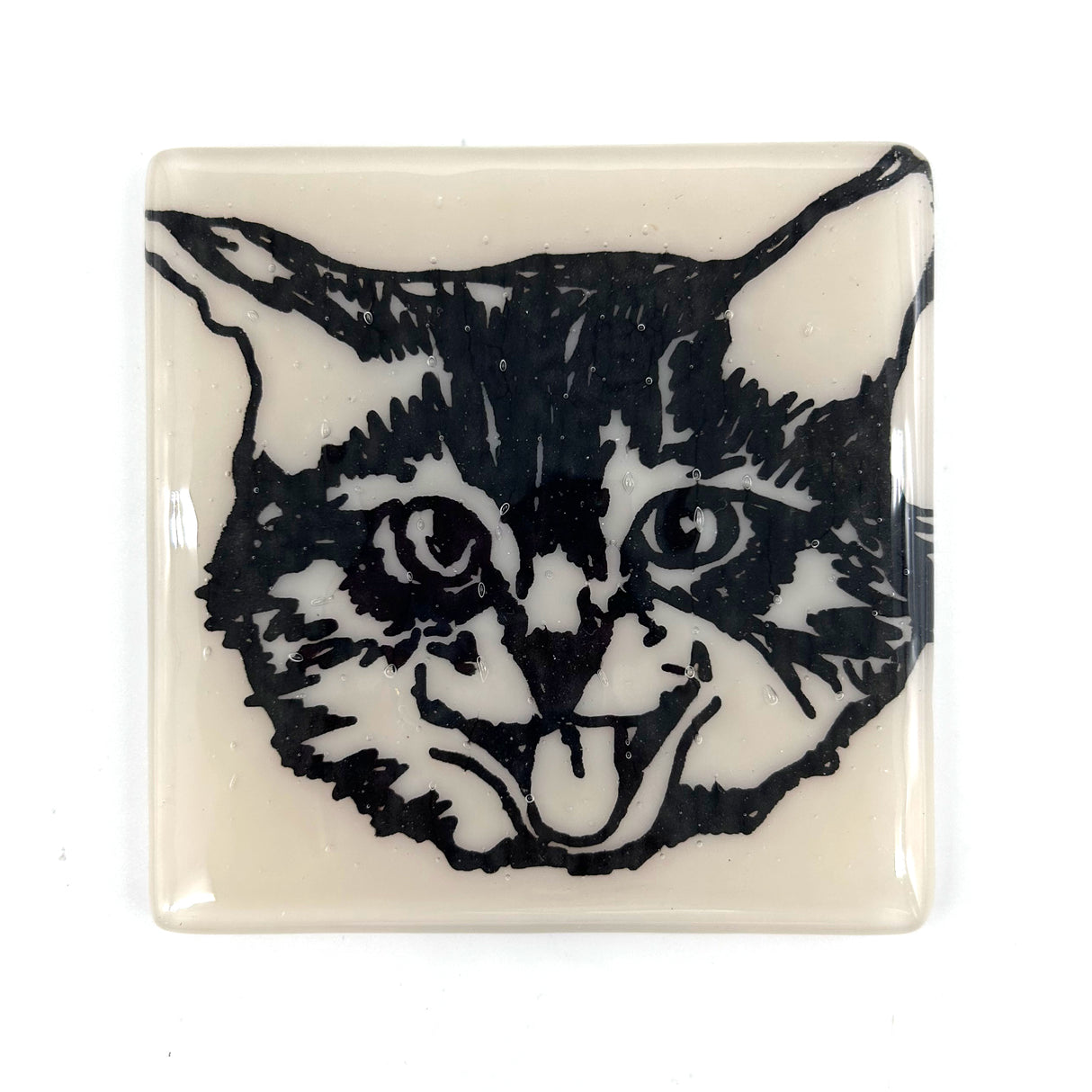 Kitty Fused Glass 4" Single Coaster