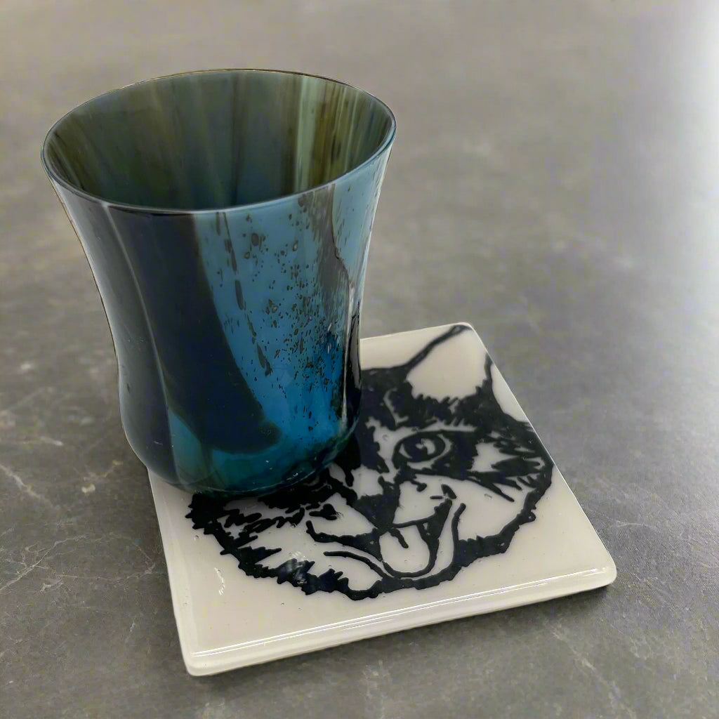 Kitty Fused Glass 4" Single Coaster