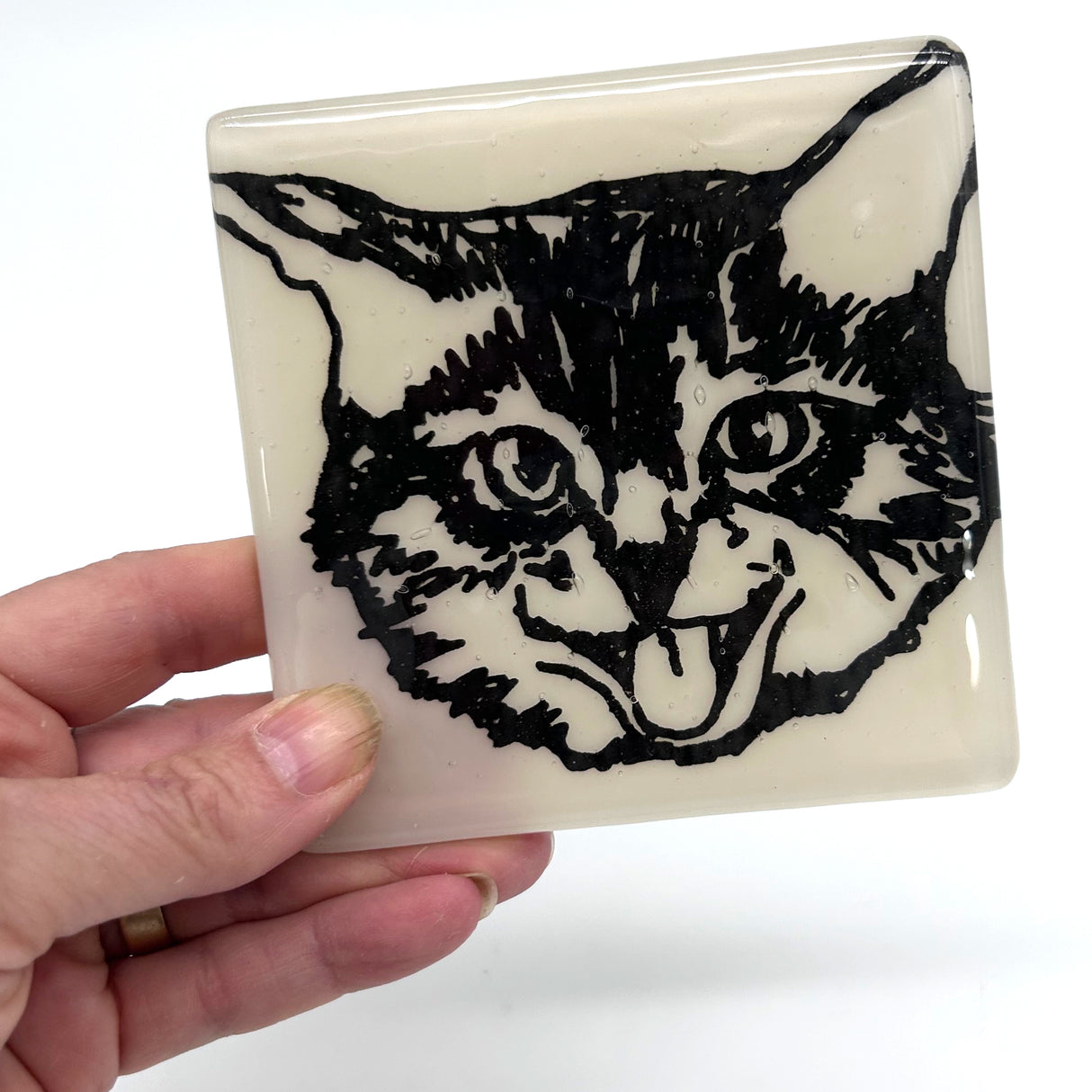 Kitty Fused Glass 4" Single Coaster