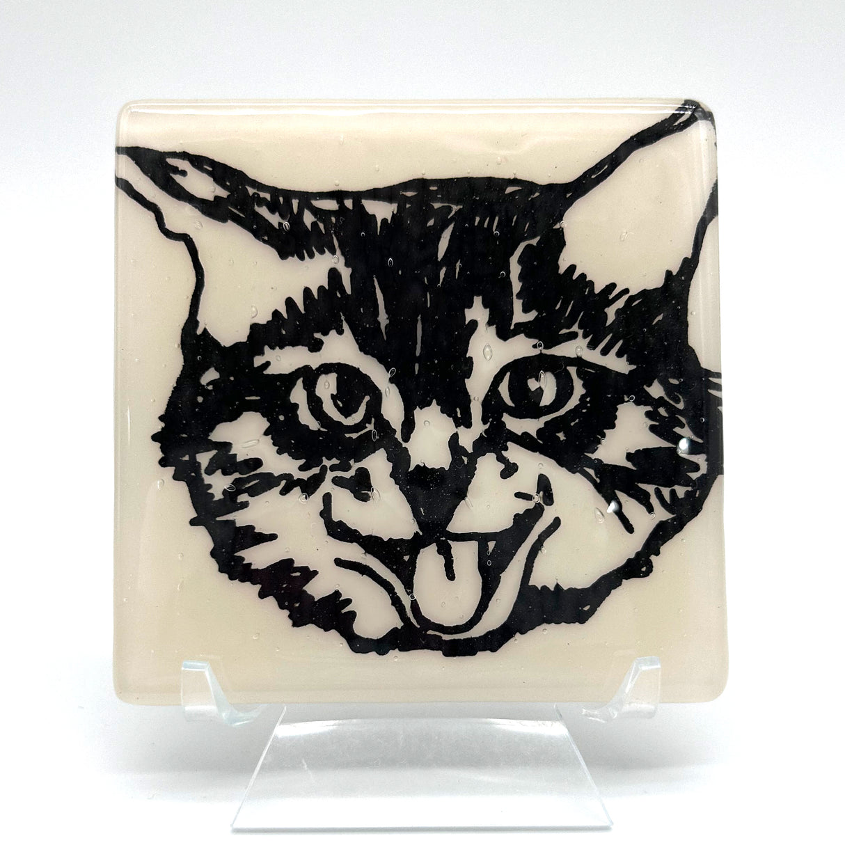 Kitty Fused Glass 4" Single Coaster