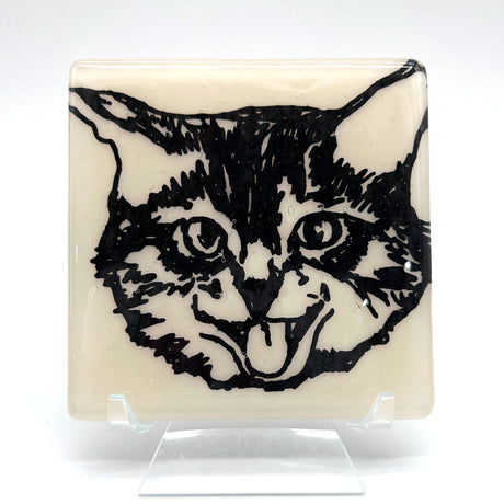 Kitty Fused Glass 4" Single Coaster