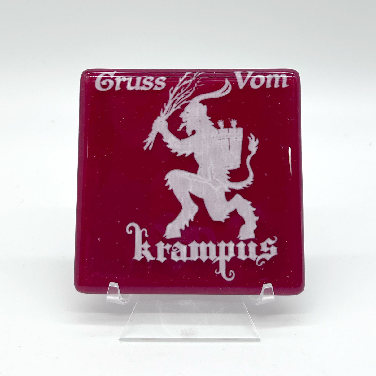 Krampus 4" Handmade Fused Glass Bar Coaster