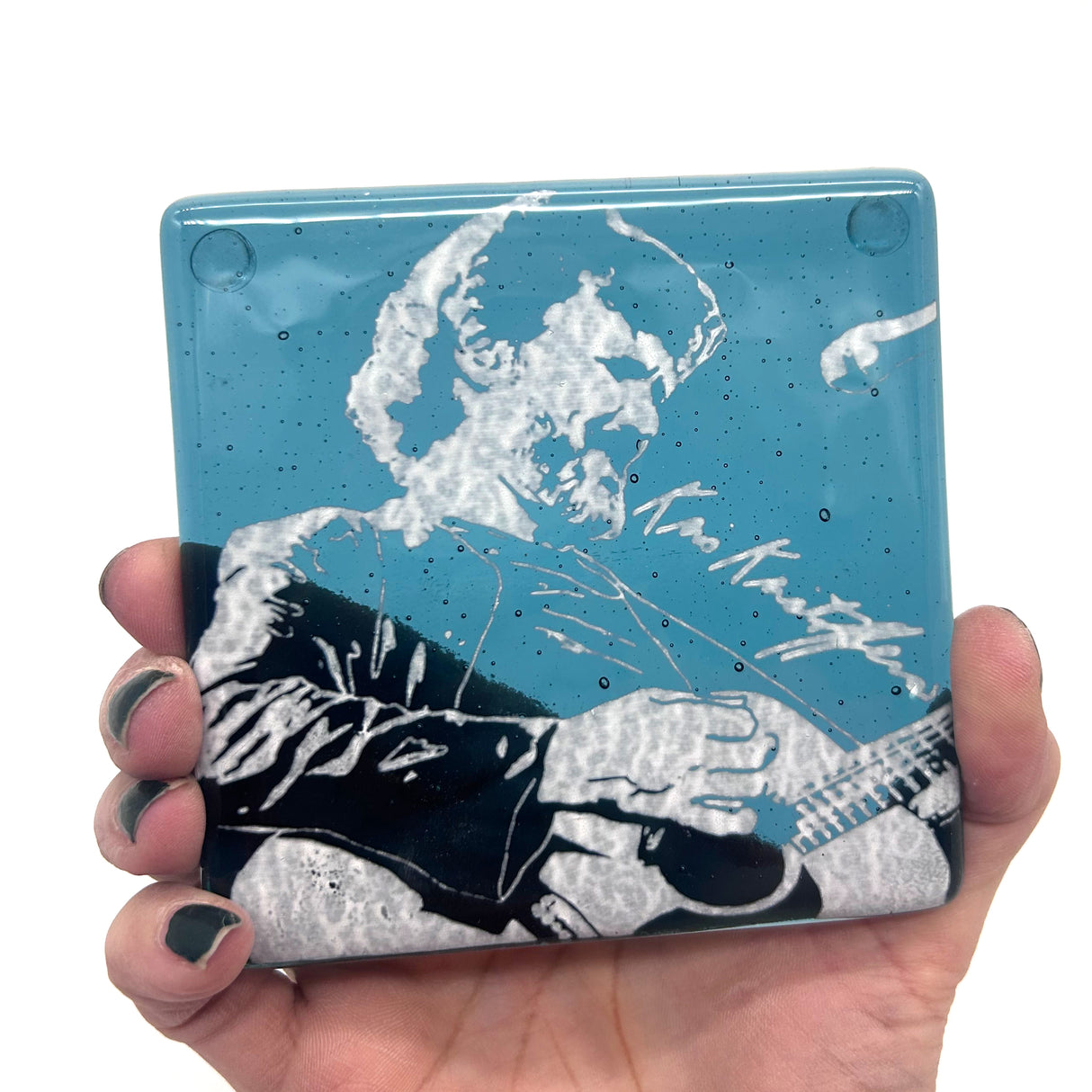 Kris Kristofferson Handmade 4" Handmade Fused Glass Coaster