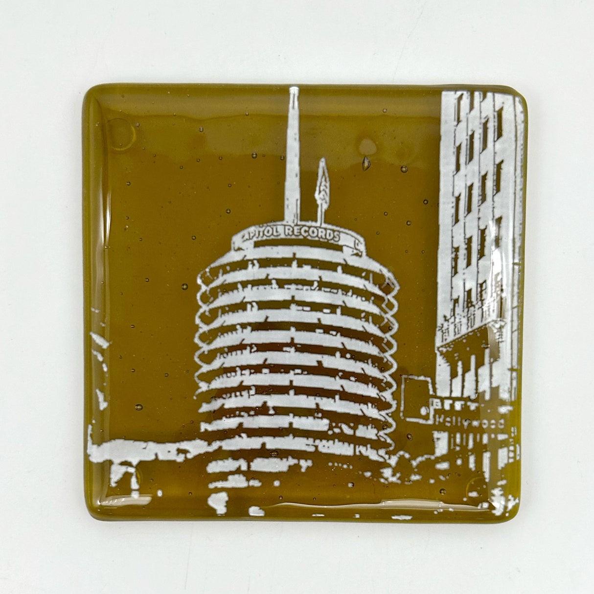 Los Angeles Capitol Records Fused Glass 4" Single Coaster