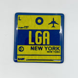 New York City LGA Vintage Luggage Tag 4" Handmade Fused Glass Bar Coaster