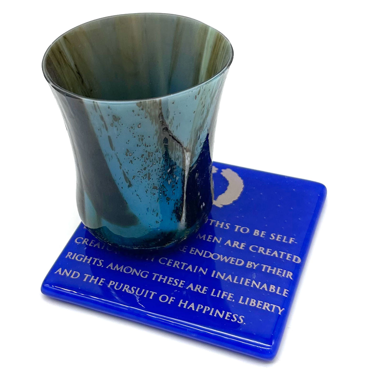 Life, Liberty Handmade 4" Handmade Fused Glass Coaster
