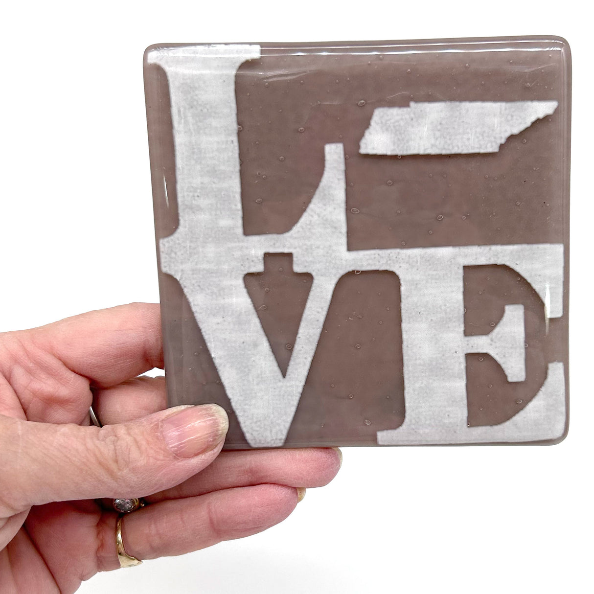 LOVE Tennessee State Fused Glass 4" Single Coaster