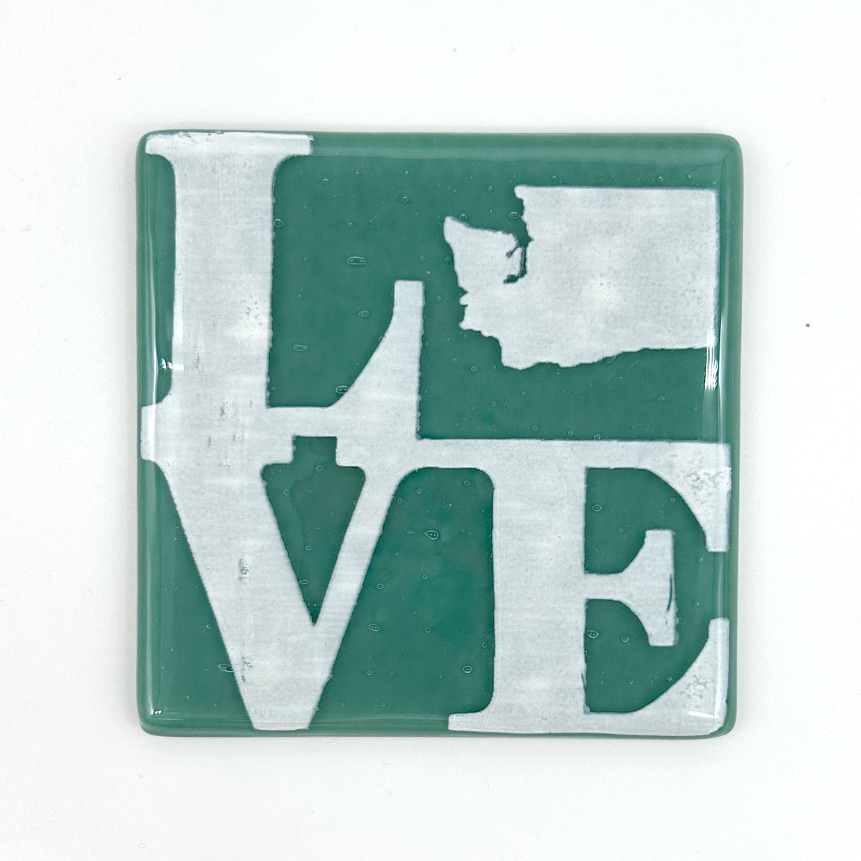LOVE Washington State Fused Glass 4" Single Coaster