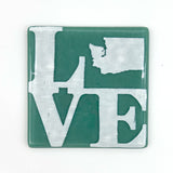 LOVE Washington State Fused Glass 4" Single Coaster