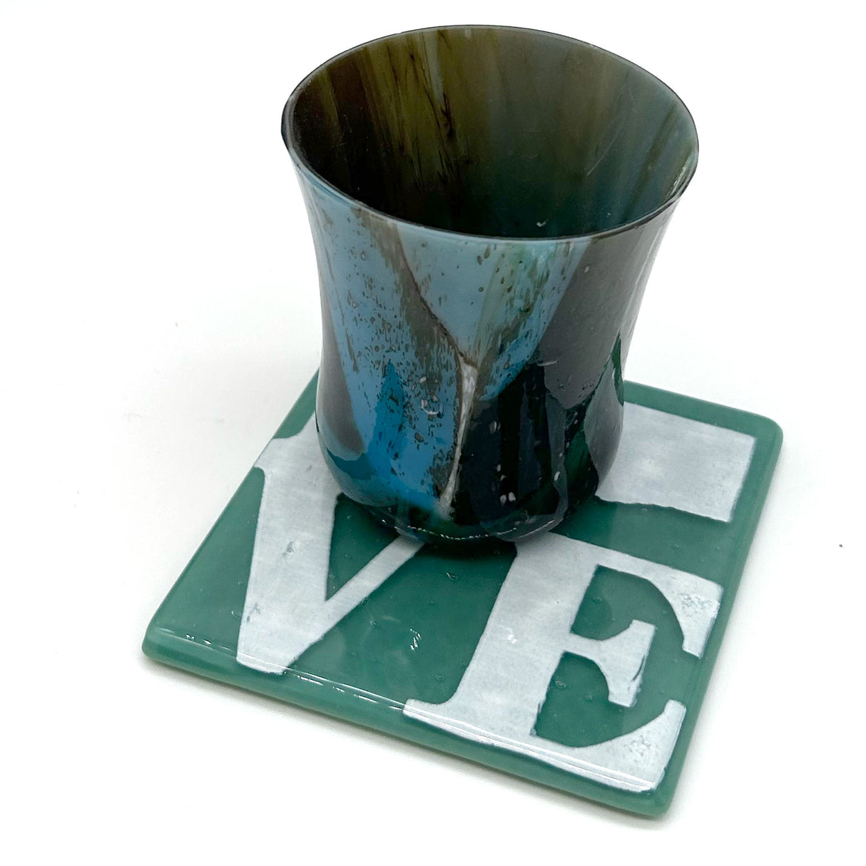 LOVE Washington State Fused Glass 4" Single Coaster