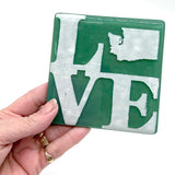 LOVE Washington State Fused Glass 4" Single Coaster
