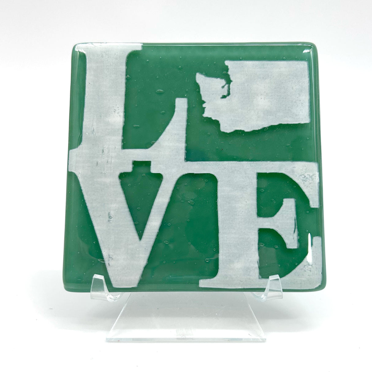 LOVE Washington State Fused Glass 4" Single Coaster