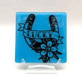 Lucky 13 Horseshoe Tattoo Fused Glass 4" Single Coaster