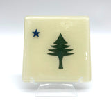 Maine Pine Tree Flag Handmade 4" Fused Glass Coaster
