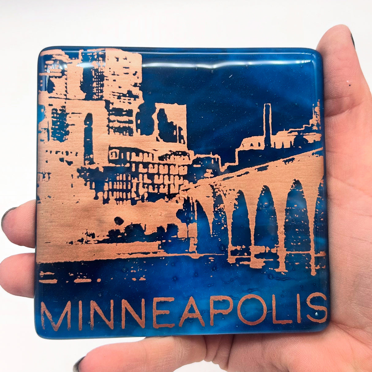 Minneapolis Sunset Skyline Fused Glass 4" Single Coaster