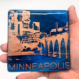 Minneapolis Sunset Skyline Fused Glass 4" Single Coaster