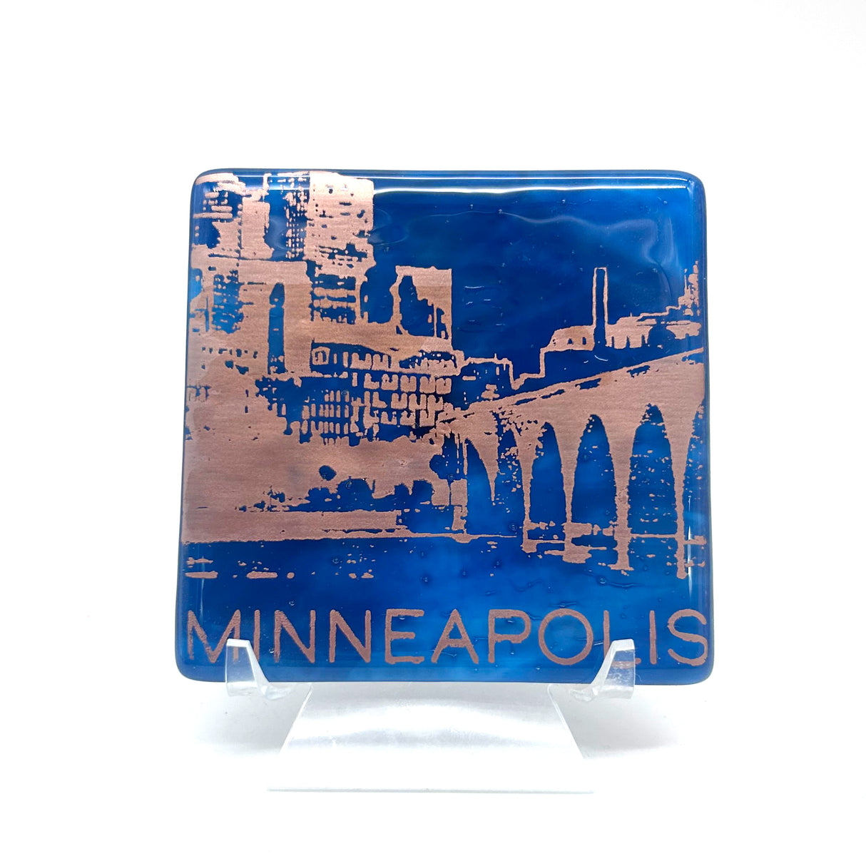 Minneapolis Sunset Skyline Fused Glass 4" Single Coaster