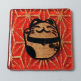 Maneki Neko Lucky Cat Fused Glass 4" Single Coaster