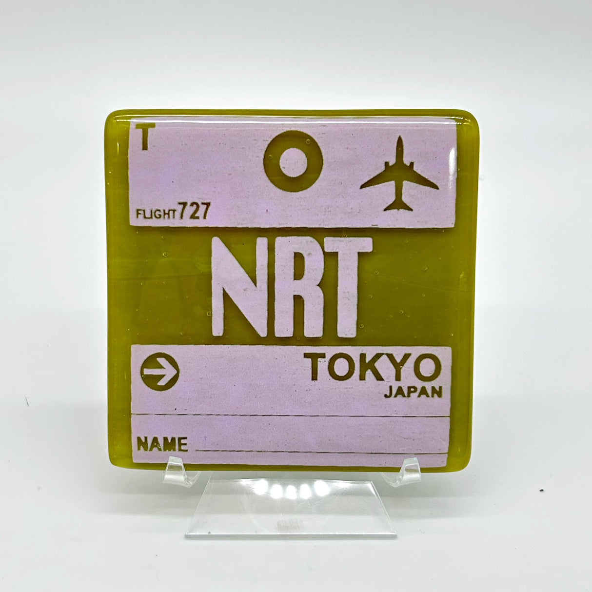 Tokyo Japan NRT Vintage Luggage Tag Fused Glass 4" Single Coaster