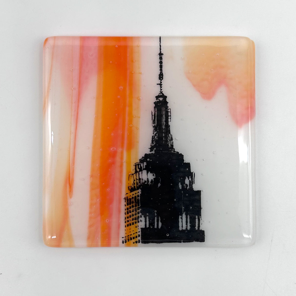 New York City Empire State Building Sunset Fused Glass 4" Single Coaster