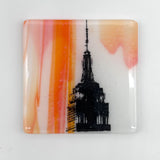 New York City Empire State Building Sunset Fused Glass 4" Single Coaster