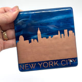 New York City Sunset Skyline Fused Glass 4" Single Coaster