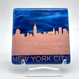 New York City Sunset Skyline Fused Glass 4" Single Coaster