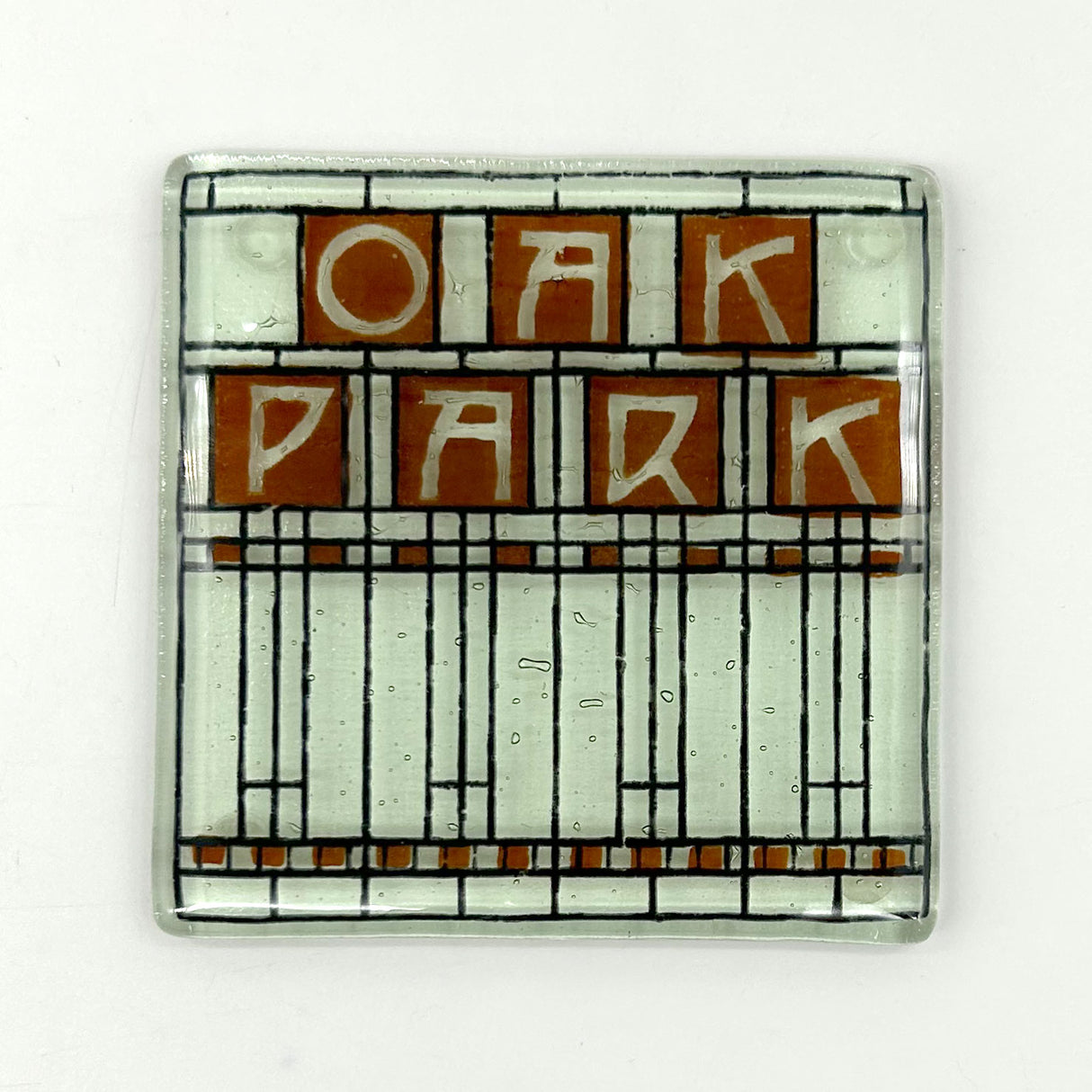 Oak Park Mission Style Fused Glass 4" Single Coaster