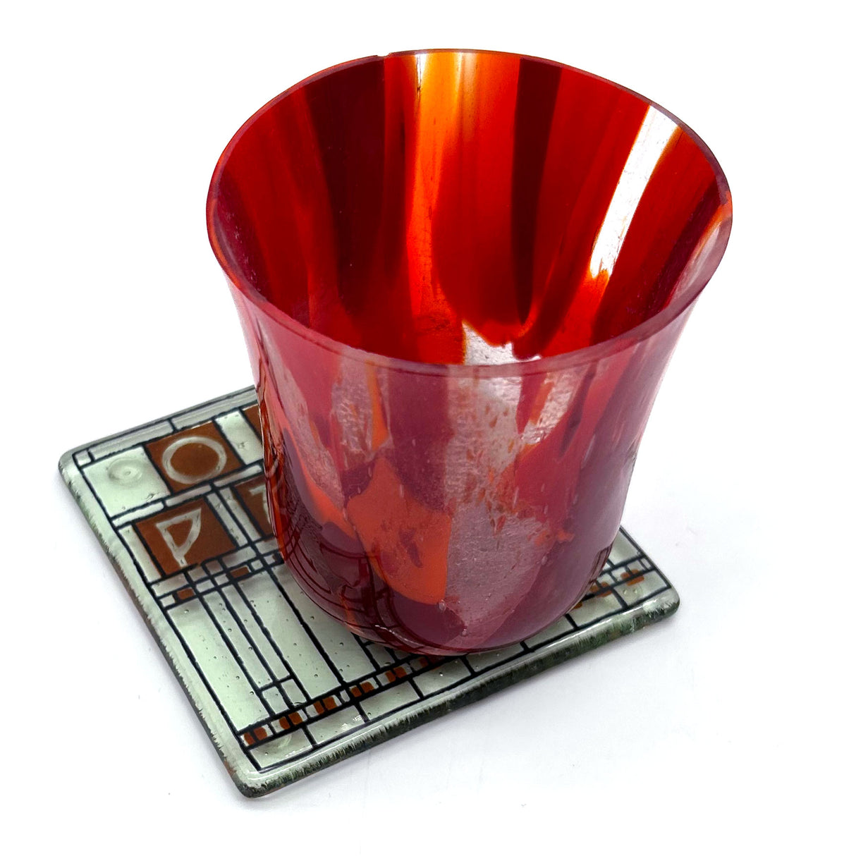 Oak Park Mission Style Fused Glass 4" Single Coaster