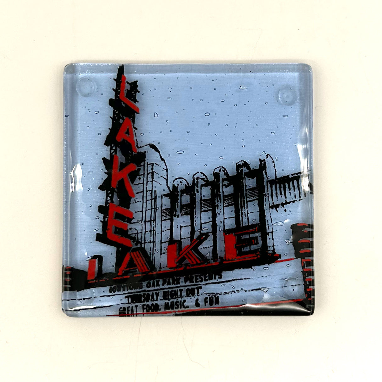 Oak Park Lake Theater Fused Glass 4" Single Coaster