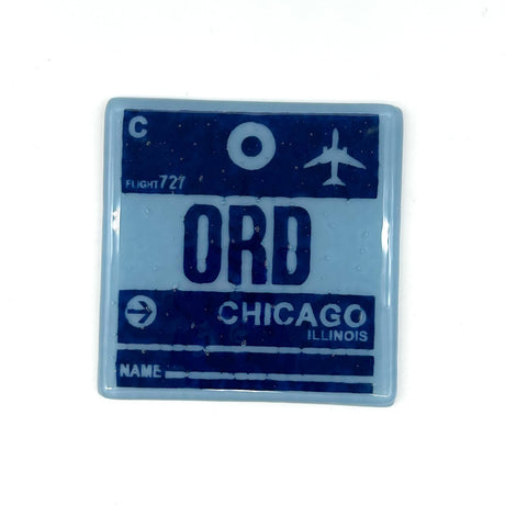 Chicago ORD Vintage Luggage Tag Fused Glass 4" Single Coaster