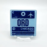Chicago ORD Vintage Luggage Tag Fused Glass 4" Single Coaster