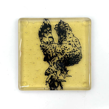 Bantam Chicken (Pearl) Handmade 4" Handmade Fused Glass Coaster