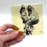 Bantam Chicken (Pearl) Handmade 4" Handmade Fused Glass Coaster