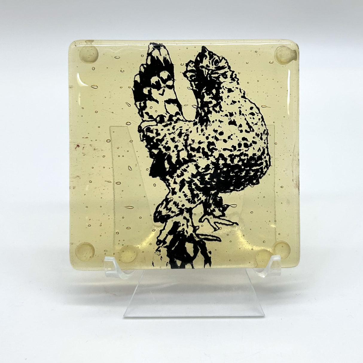 Bantam Chicken (Pearl) Handmade 4" Handmade Fused Glass Coaster