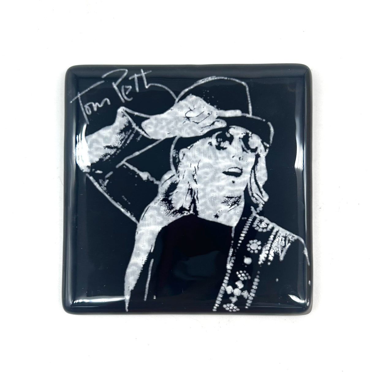 Tom Petty Tophat Handmade 4" Handmade Fused Glass Coaster