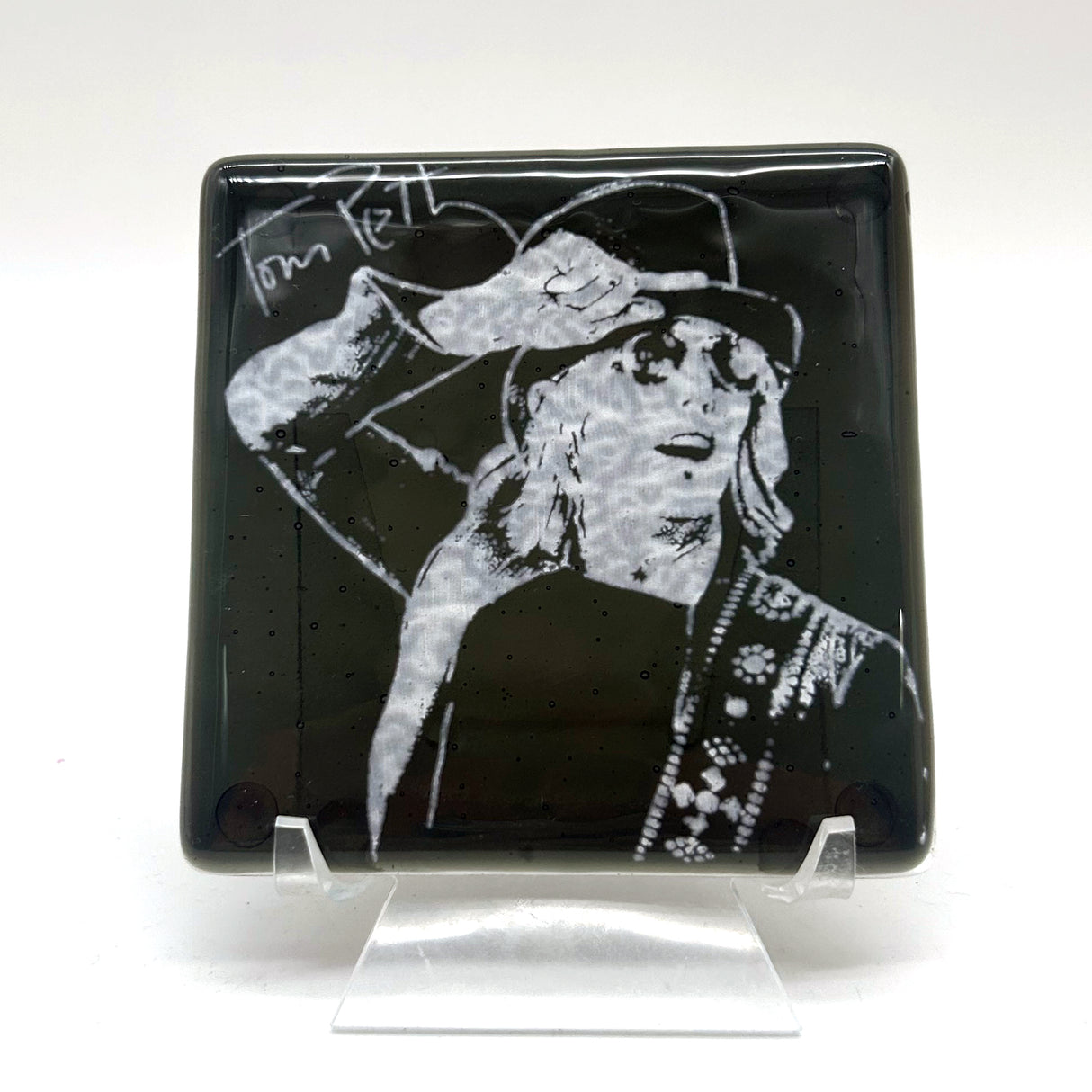 Tom Petty Tophat Handmade 4" Handmade Fused Glass Coaster
